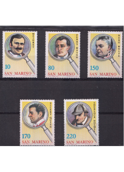 1979 San Marino Personaggi Letteratura Poliziesca 5 valori nuovi Sassone 1019-23